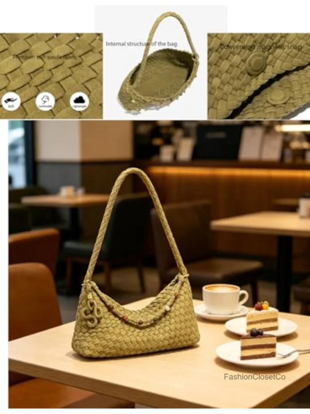 Suede Woven Hobo Shoulder Bag with Magnetic Closure